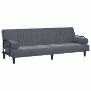 Helloshop26 - Canapé-lit avec accoudoirs gris foncé velours 02_0021010 - gris polyester 3001151988008