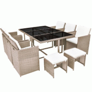 Helloshop26 - Salon de jardin meuble d'extérieur ensemble de mobilier encastrable avec coussins 11 pièces rotin beige 02_0018332 - beige verre 30024