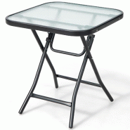 Helloshop26 - Table de jardin pliante 46,5 x 46,5 x 42 cm pour intérieur extérieur stable et pratique style épuré en verre noir 20_0019301 - noir