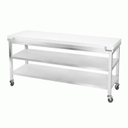 Table de travail en inox 2000x700 mm avec plaque de découpe blanche et 2 étagères sur roulettes PREMIUM - GOLDINOX - gris inox 3701770840045