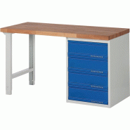 Établi série BK 650 l.1500xP700xH840 mm hêtre massif gris clair, RAL 7035 bleu gent.,RAL 5010 4 tiroirs PROMAT Établi série BK 650 l.1500xP700xH840 mm hêtre massif gris clair, RAL 7035 bleu gent.,RAL 5010 4 tiroirs PROMAT
