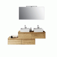 AQA Design Composition de salle de bain en mélamine, double lavabo ASTRA-20 chêne L.180 P.45 H.190 MPAS20-QUE - marron Bois manufacturé MPAS20-QUE