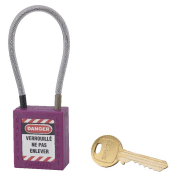 Cadenas de consignation loto lockout tagout 38 mm câble inox gainé ø 4,76 x 150 mm - 1 clé violet