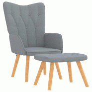 Décoshop26 - Fauteuil lounge chaise de canapé design moderne avec repose-pieds en tissu gris clair capitonné DEC026574 - gris 3000255893522