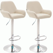 Décoshop26 - Lot de 2 tabourets de bar avec repose-pieds et accoudoirs en similicuir crème piètement en trompette métal chromé 10_0006057 - beige