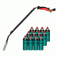 Désherbeur thermique à gaz 1100W + 12 cartouches de gaz Butane Brule Herbes Allumage piezo + Adaptateur multicartouche INTEC - noir 3701599339690