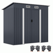 Helloshop26 - Abri de jardin rangement polyvalent 213 x 112 x 185 cm avec toit inclinable porte coulissante en métal gris 20_0010005 - 3000225944766