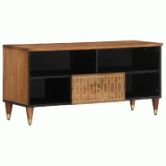 Helloshop26 - Meuble TV rétro bois massif 100 x 33 x 46 cm rangement spacieux motifs floraux en bois de manguier marron 02_0047310 - marron Bois mass