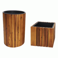 Mendler Lot de 2 jardinières HWC-L24, pot de plantes pot de fleurs jardinière, ronde carrée Outdoor acacia bois FSC® brun - marron Bois massif 985