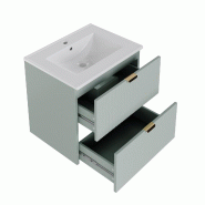 Merax vasque 61x46x57cm, meuble de salle de bain suspendu avec vasque en céramique, 2 tiroirs, façade structurée, vert menthe - vert multi-matéria