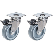 Roulette 75mm 3" en acier inoxydable caoutchouc gris, pivotante avec frein, 120kg, jeu de 2 Roulette 75mm 3" en acier inoxydable caoutchouc gris, pivotante avec frein, 120kg, jeu de 2