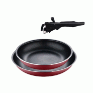 BERGNER Click&Cook - Ensemble de 2 poêles Ø22/Ø26 cm en aluminium embouti rouge avec poignée amovible - Q4953