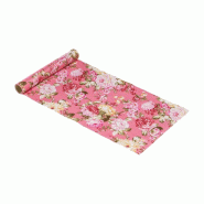 Chemin de table tissu fleurs rose 28cm x 3m