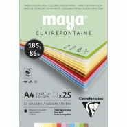 Clairefontaine Lot de 5 Bloc encollé de 25 feuilles de papier Maya, 185 g/m², A4, coloris assortis pastels - 3329689753340