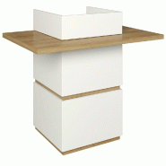 Comptoir L60xP60xH114cm blanc super mat + plateau bois L120xP80cm Ep.38mm