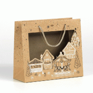 Sac luxe Bonnes Fêtes kraft poignées cordelières 25x10x22cm - par 12