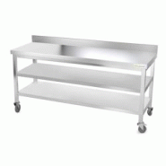 Table de travail en inox 2000 x 800 mm adossée avec 2 étagères sur roulettes PREMIUM / GOLDINOX - inox 3701770801428 Table de travail en inox 2000 x 800 mm adossée avec 2 étagères sur roulettes PREMIUM / GOLDINOX - inox 3701770801428
