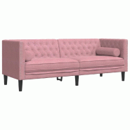 VidaXL Canapé Chesterfield avec traversins 3 places rose velours Modèle Uvanel - 372696
