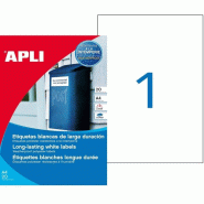 Apli 20 étiquettes polyester blanches, format 210 x 297 mm (20 feuilles / cdt) - 8410782012283