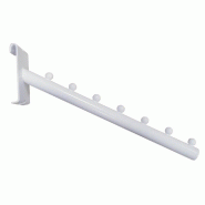 Bras incliné 36cm - blanc - acier - fixation grille - tube 20mm - 7 tenons