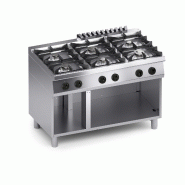 Cuisinière gaz 6 feux, structure inox, brûleurs fonte, thermocouple sécurité, plan inox, 120x70x85 cm, X7CUGS15VV - 4727