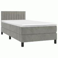 Décoshop26 - Cadre de lit LED avec sommier tête de lit matelas surmatelas 100x200 cm tissu velours gris clair TDL0207906 - gris 3001244188001