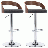 Décoshop26 - Lot de 2 tabourets de bar chaises hautes design rétro en tissu gris foncé bois courbé et métal DEC029715 - gris 3000257519154