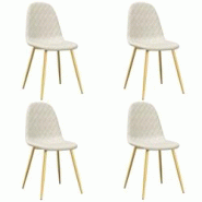 Décoshop26 - Set de 4 chaises de salle à manger en tissu velours blanc couture losange pieds en fer doré DEC025621 - blanc 3000255352111 Décoshop26 - Set de 4 chaises de salle à manger en tissu velours blanc couture losange pieds en fer doré DEC025621 - blanc 3000255352111