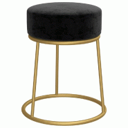 Décoshop26 - Tabouret assise rond 30 x 38 cm en velours noir et fer doré DEC026374 - 3000255780297