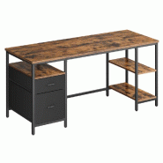 Helloshop26 - Bureau d'ordinateur table avec rangement 3 étagères 2 tiroirs 60 x 140 x 76 cm pour bureau salon style industriel 12_0004571 - acier 3