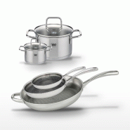 Lot de 3 Poêles 24/28/32cm et 2 Faitouts 12/20cm Elo Relief Evolution - gris inox 3176239955453