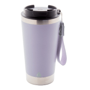 Mug thermos - isotherme à double paroi en acier inoxydable recyclé - 430 ml - avec sangle et couvercle en PP Mug thermos - isotherme à double paroi en acier inoxydable recyclé - 430 ml - avec sangle et couvercle en PP