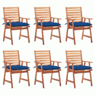 VidaXL Chaises à Manger D Extérieur Lot De 6 Et Coussins Acacia Massif - bleu 3078372
