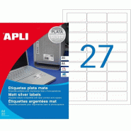 Apli 540 étiquettes polyester métallisées argent, format 63,5 x 29,6 mm (20 feuilles / cdt) - 8410782100706