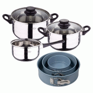 BERGNER - Batterie de cuisine 5 pièces 16/18/20 cm en acier inoxydable compatible induction avec jeu de 3 moules de four ronds Ø12/Ø18/Ø22 cm NOIA