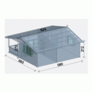 Chalet en bois plain-pied / madrier 42 mm / 33.64 m² / toit double pente_1