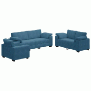 Ensemble de canapés 3 pcs avec coussins Bleu Velours Modèle Vega Edge - Matériau naturel 8721158678553