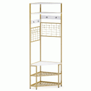 Helloshop26 - Porte-manteau d'angle à 5 niveaux 52 x 52 x 183 cm avec banc de rangement pour chaussures style industriel et design 20_0018878 - méta