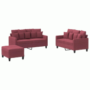 VidaXL Ensemble de canapés 3 pcs avec coussins Rouge bordeaux Tissu Modèle AbriMarin 49 - 3201662
