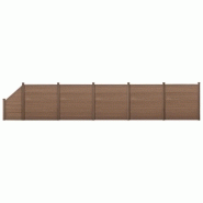 Clôture brise vue brise vent bois composite (wpc) quadratique et oblique brun 183 x 973 cm 03_0001457