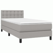 Décoshop26 - Cadre de lit LED avec sommier tête de lit matelas surmatelas 100x200 cm tissu gris clair TDL0207935 - gris 3001247088001_0