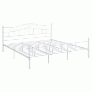 Décoshop26 - Lit double cadre en métal acier revêtu blanc avec sommier en métal 180 x 200 cm 03_0002667 - blanc métal 3000323199785