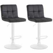 Décoshop26 - Lot de 2 tabourets de bar en velours noir avec coutures décoratives pied en trompette métal blanc 10_0004405 - blanc 3000252087573 Décoshop26 - Lot de 2 tabourets de bar en velours noir avec coutures décoratives pied en trompette métal blanc 10_0004405 - blanc 3000252087573