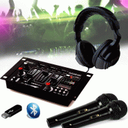 Ibiza Sound Kit Table de Mixage DJ21 USB Bluetooth + Casque SONO DJ + 2 Micros - 3701123914621