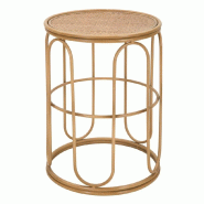 Mauro Ferretti Table Basse Ronde Samui Ø40X55 Cm - Plateau En Métal Effet Bambou Et Rotin - Style Bohème Chic - 1425900000