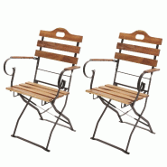 Mendler Set de 2 chaises de jardin HWC-J40, chaise pliante de jardin, qualité gastronomique acacia certifié MVG ~ couleur naturelle - marron Bois ma