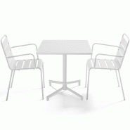 Oviala Business Ensemble table 70 cm et 2 fauteuils de jardin en métal blanc - blanc acier 114683