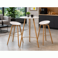 Table haute ronde Alto Sitwel avec structure en métal aspect bois