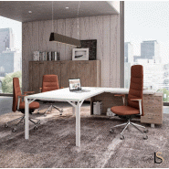 Bureau de direction X8 en verre blanc - Officity - 191, Droite, Noyer Canaletto