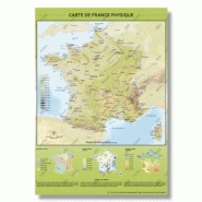 Carte de france physique : relief et hydrographie - poster plastifié a0